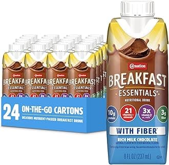 Carnation Breakfast Essentials Ready to Drink with Fiber, Rich Milk Chocolate, 8 FL OZ Carton (Pack of 24)