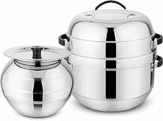Thermal Rice Cooker 1.5 Kilogram | Cook N Serve Delight Cooker Stainless Steel Rice & Noodles Cookers | Double Layer Serving Pot Choodarapetty Pot & Rubber Gasket | Gas Stove Compatible 1-Year