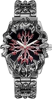 Gothic Claw Watch for Men – Unique Stainless Steel Wristwatch, Luminous Hands, Waterproof Quartz Movement, Futuristic Melting Style, Cool Red & Green Color Options