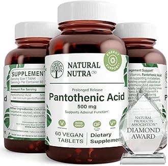 Natural Nutra Time Release Pantothenic Acid 500 mg, Vitamin B5 Supplement Helps Break Down Fat and Carbohydrates, Metabolism and Energy, Improve Muscle Health, 60 Vegetarian Tablets (3 Pack)