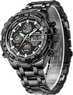 Luxury Stainless Steel Analog Digital Watches for Men Male Outdoor Sport Waterproof Big Heavy Wristwatch
