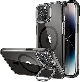 ESR Magnetic Phone Case for iPhone 14 Pro Max, Compatible with MagSafe, Built-in Camera Ring Stand, Military-Grade Protection, Classic Kickstand Case (HaloLock),Clear Black