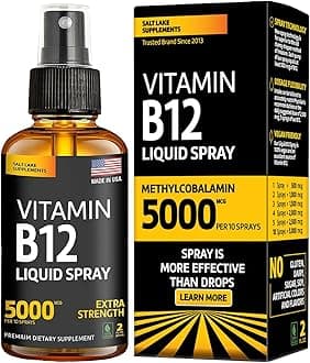 Vitamin B12 Sublingual Spray 5000 mcg – Vegan Methylcobalamin Liquid B12 Boost Energy, Mood & Brain Health - Gluten-Free, Non-GMO B12 Spray for Men & Women - Easy Dosage (5000 mcg in 10 Sprays)