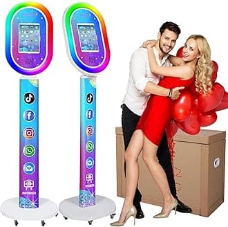 Photo Booth for iPad 10.2'' 10.5'' 10.9" 11" 12.9" 13" Shell Stand Selfie Station Customized Logo Photobooth Machine with Beauty RGB Ring Light and Honeycomb Box for Events Wedding Parties