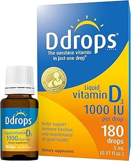 Ddrops Adults 1000 IU 180 Drops, Liquid Vitamin D. Supports Strong Bones & Immune System. No Large Capsules, No Preservatives, Non-GMO, Allergy-Friendly