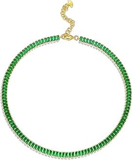 SNGIA 18K Gold Plated Emerald Choker Necklaces for Women, Green Statement Tennis Chain Choker Necklace Gift.