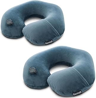 Keemall 2Pack Inflatable Travel Neck Pillow for Airplane Train Car Washable Pillowcase U Shaped Office Napping Pillow