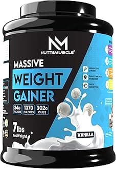Nutrimuscle Massive Weight Gainer - 7 lbs - Vanilla Flavour - For Weight & Mass Gain - Contains Complex Carbohydrates,Protein and Imported Ingredients