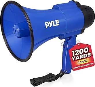 PYLE Portable Megaphone Speaker Siren Bullhorn - Compact and Battery Operated with 30 Watt Power, Microphone, 2 Modes, PA Sound and Foldable Handle for Cheerleading and Police Use PMP31BL (Blue)