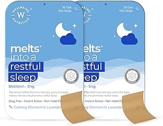melts Restful Sleep | Plant-Based Melatonin 5mg for Deep Sleep, Stress Relief | Clinically Proven, Safe & Non-Addictive with Chamomile, Tagara, L-Theanine | 60 Oral Thin Strips