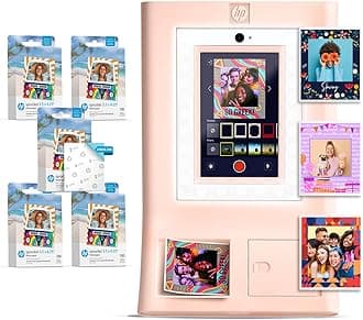 HP Sprocket Photo Booth Machine Instant Color Photo Printer (Pink) Paper Bundle + Zink 3.5 x 4.25” Zink Sticky-Backed Photo Paper (500 Sheets)