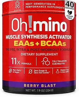 Oh!mino Essential Amino Acids Supplement Drink Powder, Berry Blast, Caffeinated Powder, All 9 EAAs, BCAAs and The Perfect Amino for Workouts, Amino Energy, and to Build Muscle, and Recover Faster
