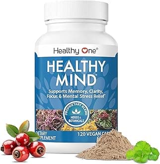 Healthy Mind - Safe for Teens - Brain Fog - Cognitive Function - Concentration - Focus - Neural Optimization - Mood - Ginkgo Biloba - Ginseng - Rhodiola - Bacopa - Gotu Kola - Green Tea - 120 Count