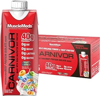 MuscleMeds Carnivor RTD, Ready to Drink Protein, Lactose Free, Sugar Free, 40g Isolate Protein, Muscle Building, Recovery, 500 ml (Pack of 12) (Fruity Cereal) HALAL