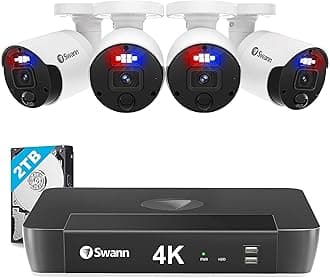 Swann Pro 4K Ultra HD, 8 Channel Security System, 2TB NVR, 4 Bullet PoE IP Cameras Outdoor, Wired Surveillance CCTV, Heat Motion Vehicle Detection, LED Light, 24/7 Recording Security Camera, 889804