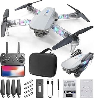 Drones with Camera for Adults 1080P, WiFi FPV Drone, Mini Drone with Transparent LED Folded Arms, 3 Flight Modes, Altitude Hold, Headless Mode, Drones for Adults (Gray)