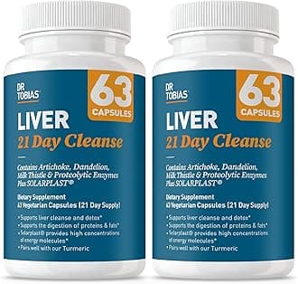 Dr. Tobias Liver 21 Day Cleanse - Herbal Liver Detox Cleanse with Milk Thistle Dandelion Root & Artichoke Extract | Supports Liver Health & Digestion (63 Vegetarian Capsules (126 Count (Pack of 2))