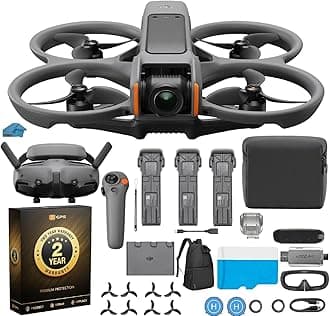 DJI Avata 2 Fly More Combo (3 Batteries), FPV Drone with Camera 4K, Immersive Experience, One-Push Acrobatics, Built-in Propeller Guard, 155° FOV, Camera Drone Compliant with FAA Remote ID With 128gb Micro SD, Backpack, Landing Pad and More Bundle with 2 Year extended Waranty