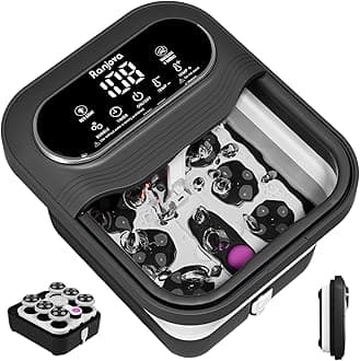 Ranjova Collapsible Foot Spa Electric Rotary Massage, Foot Bath with Heat, Bubble,Temp Control, and 24 Motorized Shiatsu Massage Balls, Pedicure Foot Spa Tub for Stress Relief (Black)