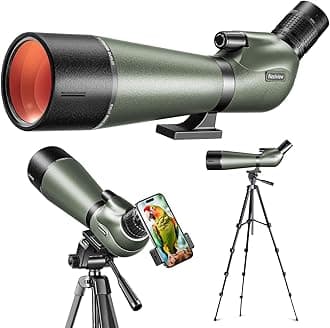 25-75x80 HD Spotting Scope with 64in Tripod and Upgraded Phone Adapter, Clear Image with BAK4 Prism Spotting Scopes for Target Shooting, Bird Watching, Hunting, Wildlife Viewing（Green）
