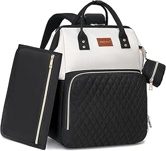 ROSEGIN Baby Diaper Bag Backpack with Changing Pad, Pacifier Case, for Boy Girl Toddler - Large, Stylish, Waterproof Travel Quilted Diaper Bag for Mom - Black/White