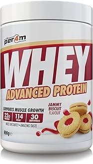 Whey Protein Powder | High Protein Shake for Muscle Growth & Recovery | Low Sugar Gym Supplement | Sports Nutrition Drink + Amino Acids (900g, Jammy Biscuit)