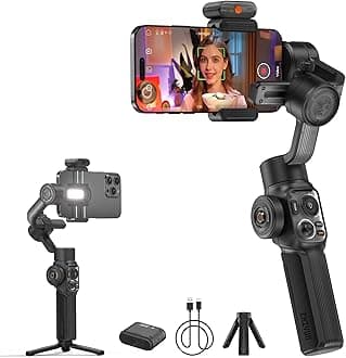 ZHIYUN Smooth 5S AI Combo 3-Axis Gimbal Stabilizer for iPhone 15 Pro Max & Android Smartphone Gimbal with AI Tracker,Built-in Fill Light,Tripod,Phone Stabilizer for Video Recording Vlog Filming,Black
