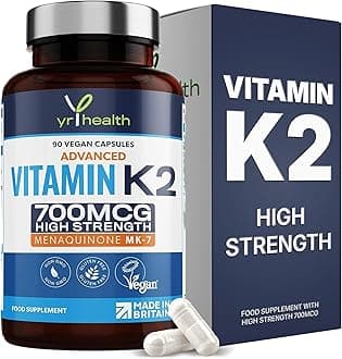 Vitamin K2 MK7 700mcg - High Strength Vitamin K2 Menaquinone - 90 Vegan Society Registered Capsules Not Tablets - Made in the UK By YrHealth