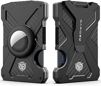 AirTag Wallet (No AirTag) with Money Clip, Slim Wallet with AirTag Holder, Minimalist Wallet for Men, Carbon Fiber Wallet, RFID Blocking, Holds 15 Cards, Ultra-Thin Tactical Wallet- Black