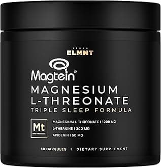 Triple Sleep Magnesium L-Threonate w. Apigenin, Theanine & Magtein Magnesium L Threonate - High Absorption Magnesium Supplement Capsules for Men and Women Magnesium Powder Pills