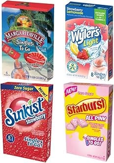 SINGLES TO GO!Strawberry Variety Pack (Sunkist, Starburst, Margaritaville, & Wylers) (1 of each) Variety Pack
