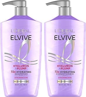 L'Oreal Paris Elvive Hyaluron Plump Shampoo and Conditioner Set for Dehydrated, Dry Hair with Hyaluronic Acid Care Complex, 1 Kit (2 Products)