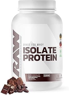 RAW Whey Isolate Protein Powder, Dark Chocolate - 100% Grass-Fed Sports Nutrition Protein Powder for Muscle Growth & Recovery - Low-Fat, Low Carb, Naturally Flavored & Sweetened - 25 Servings