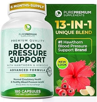 PurePremium Blood Pressure Supplements with Hawthorn Berry, Hibiscus, Garlic & Vitamin B12- Nitric Oxide Supplement for Normal Heart Health, Circulation Health & Blood Pressure Support - 180ct