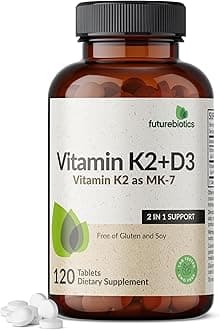 Vitamin K2 with D3, 2 in 1 Support, 5000 IU Vitamin D3 & 90 mcg Vitamin K2 MK-7 Non-GMO, 120 Tablets
