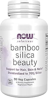 NOW Foods Solutions, Bamboo Silica Beauty, Support for Hair, Skin & Nails, Standardized to 70% Silica, 90 Veg Capsules