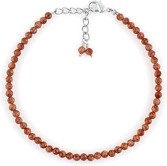 GemkoraGEMKORA Natural Real Brown Sunstone Crystals Bracelet, 3mm Best Grade Micro Cut Beads, Chakra Healing Gemstone, Beautiful Simple Jewelry, Silver Plated Jewelry 7+1 inch