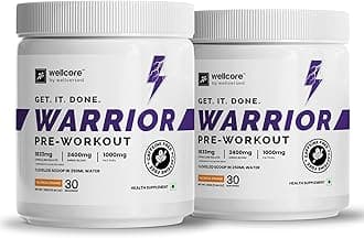 WellcoreWarrior Pre Workout Supplement (2X330G, 60 Servings) | Valencia Orange | Caffeine Free | Pre Workout For Men & Women | Explosive Strength, Powerful Pumps, & Laser Sharp Focus, Powder