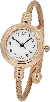 Blekon Collections Women's Cuff Watch - Round Analog Display Arabic Numbers 23mm Case Wire Bracelet Watch for Women Elegant Cable Cuff Bangle Wrist Watch