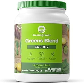 Green Superfood Energy: Super Greens Powder & Plant Based Caffeine with Green Tea, Beet Root Powder & Flax Seed, Lemon Lime, 100 Servings (Packaging May Vary)