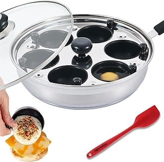 Egg Poacher Pan Nonstick Poached Egg Maker, Stainless Steel Egg Poaching Pan, Poached Eggs Cooker Food Grade Safe PFOA Free with Spatula, Egg Poachers Cookware
