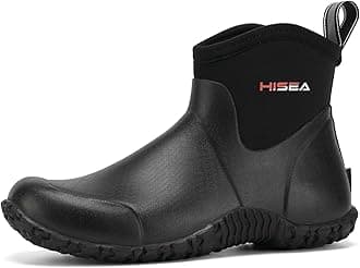 HISEA Men's Rain Boots, Ankle Height Garden Shoes Waterproof Insulated Rubber Neoprene Mud Boots Anti-Slip Outdoor Work Booties for Gardening Farming Camping Fishing and Yard Working