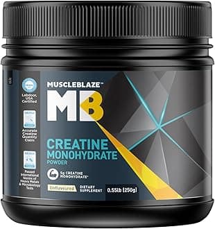 MuscleBlaze Creatine Monohydrate (Unflavoured, 0.55lbs / 250g) 50 Servings | Labdoor USA Certified