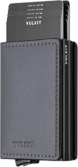 VULKITCredit Card Holder for Men Leather Card Wallet RFID Blocking Pop Up Metal Bank Card Case with 3 Slots for 10-14 Cards & Notes