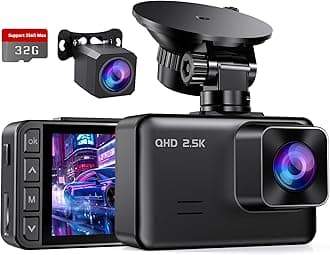 Dash Cam Front and Rear, 2’’ IPS Display Mini Car Camera, 2.5K+1080P Full HD Dashcams for Cars with G-Sensor, 170°Wide Angle, 24H Parking Mode, Loop Recording, Night Vision, 32GB Card Included