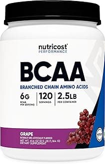 Nutricost BCAA Powder (Grape, 120 Servings) - Gluten Free, Non-GMO, Vegetarian, Optimal 2:1:1 Ratio