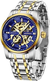 Mens Watch Skeleton Luxury Mechanical Stainless Steel Waterproof Black Automatic Self-Winding Roman Numerals Diamond Dial Wrist Watch