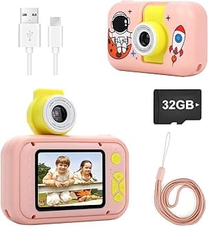 Kids Camera Toy, 180° Flip Len Kids Digital Camera, Video Camera, Kids Selfie Camera with Playback Game, Christmas/Birthday Gift for 3 4 5 6 7 8 9 10 11 Years Girls Boys