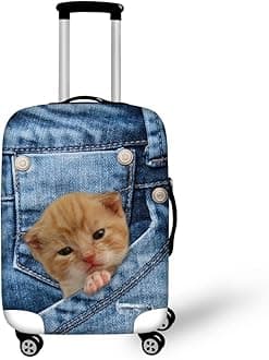 HUGS IDEA Durable Elastic Luggage Protective Cover Pocket Cats Printed Travel Suitcase Covers for 26/28/30 Inch