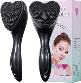 Beomeen Silicone Face Scrubber Exfoliating Brush, 2 Pack Manual Handheld Facial Cleansing Brush Blackhead Scrubber, Soft Bristles Waterproof for Face Skincare (Black,Heart)